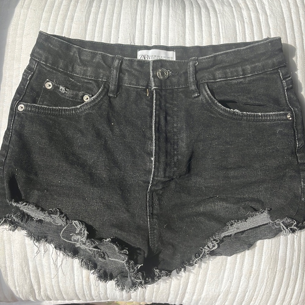 Zara High Rise Black Jean Shorts